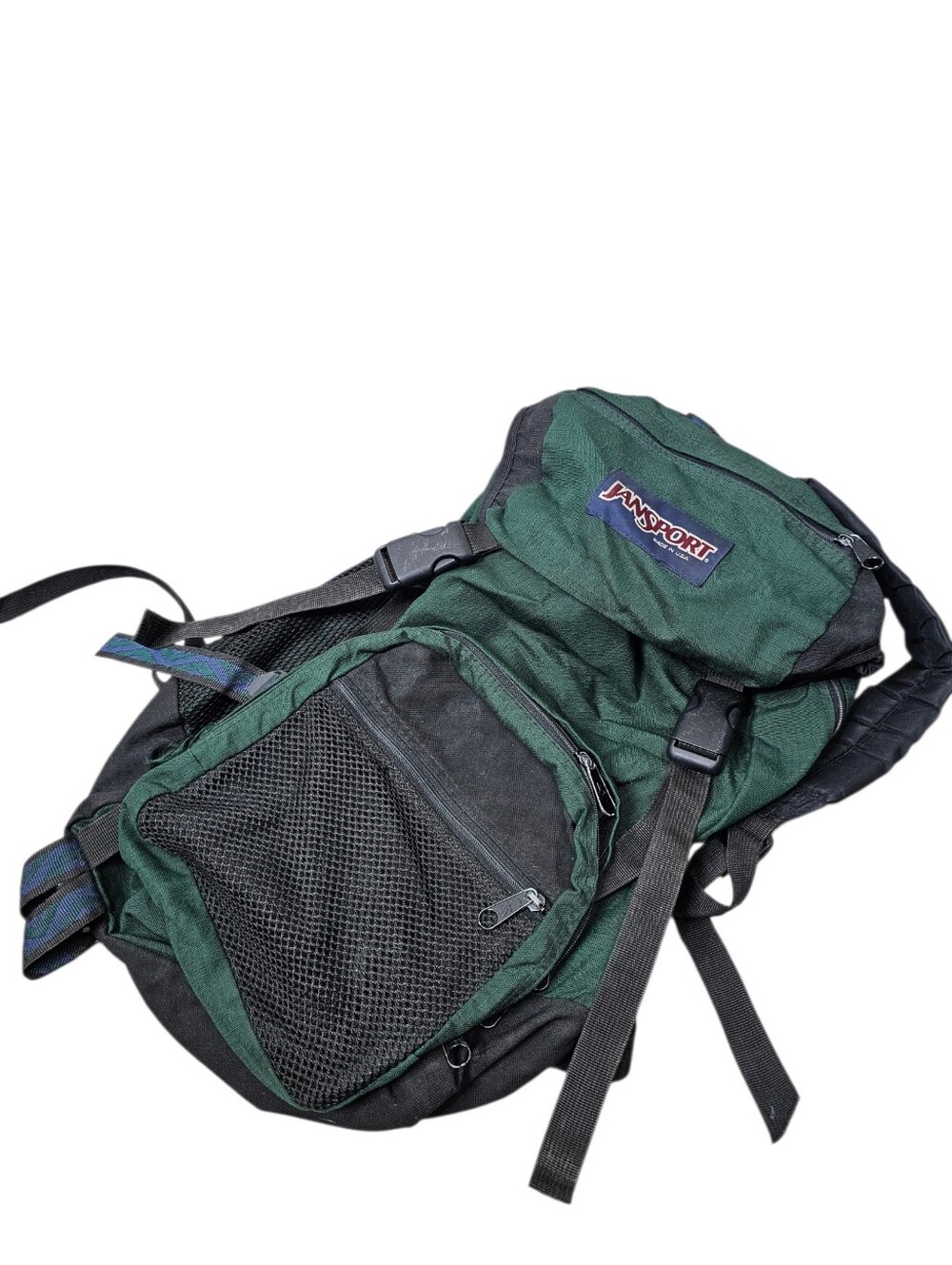 Vintage JanSport Hiking Backpack Green Black Made in USA Outdoor Daypack